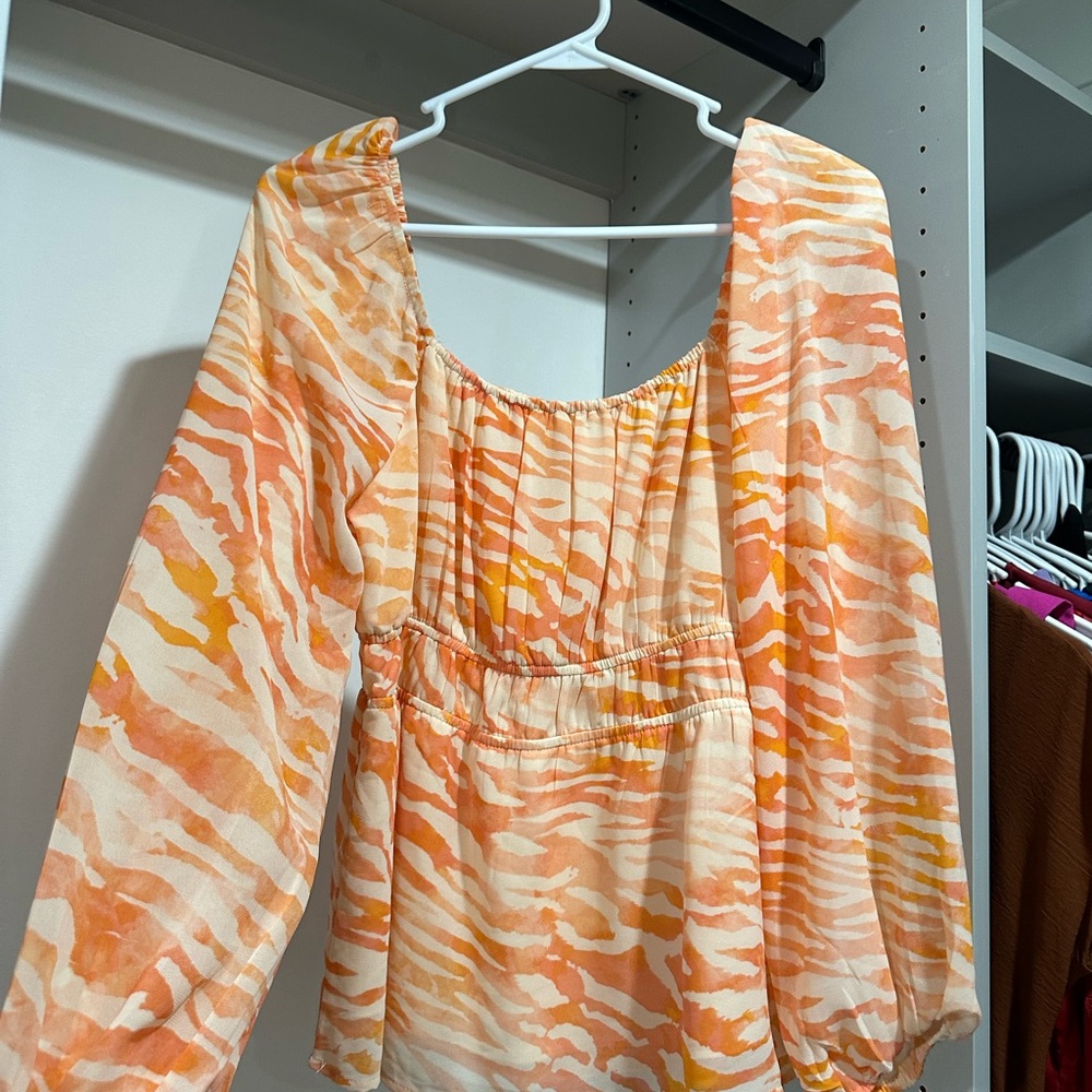 DR2 Vibrant Orange and Cream Blouse